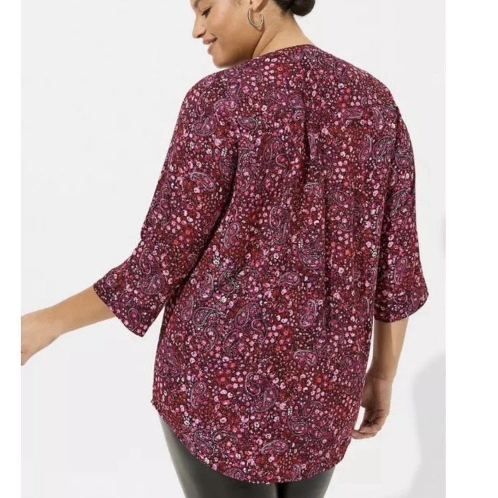 Torrid Harper Pink Floral Paisley Georgette 3/4 Sleeve Pullover Blouse Size 5X - Picture 4 of 12